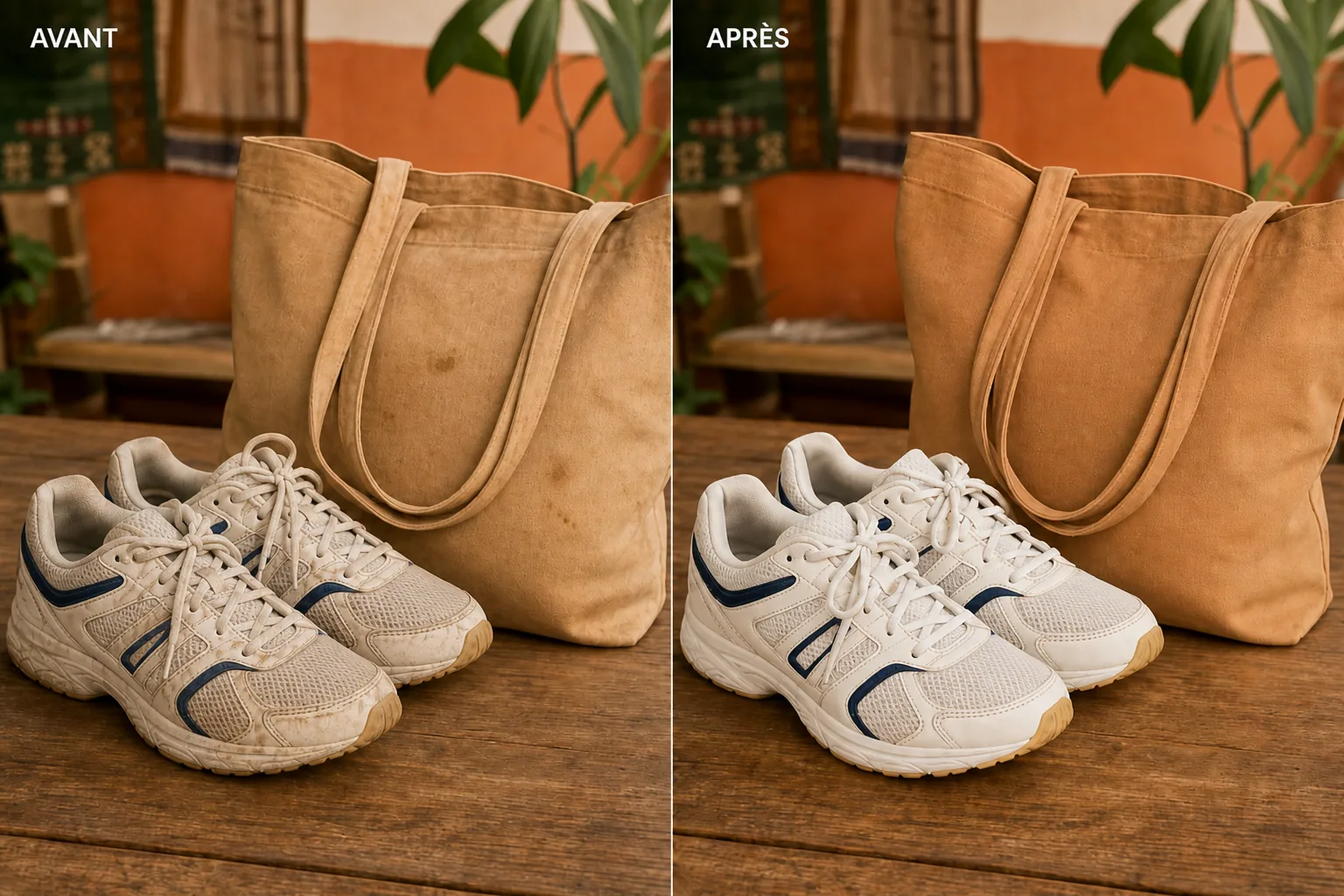 Chaussures et sacs, avant / après
